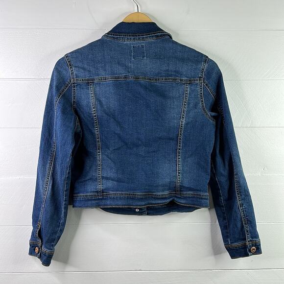 KENSIE JEANS Dark Wash Denim Jean Button Up Long Sleeve Jacket Size Small - Picture 2 of 11